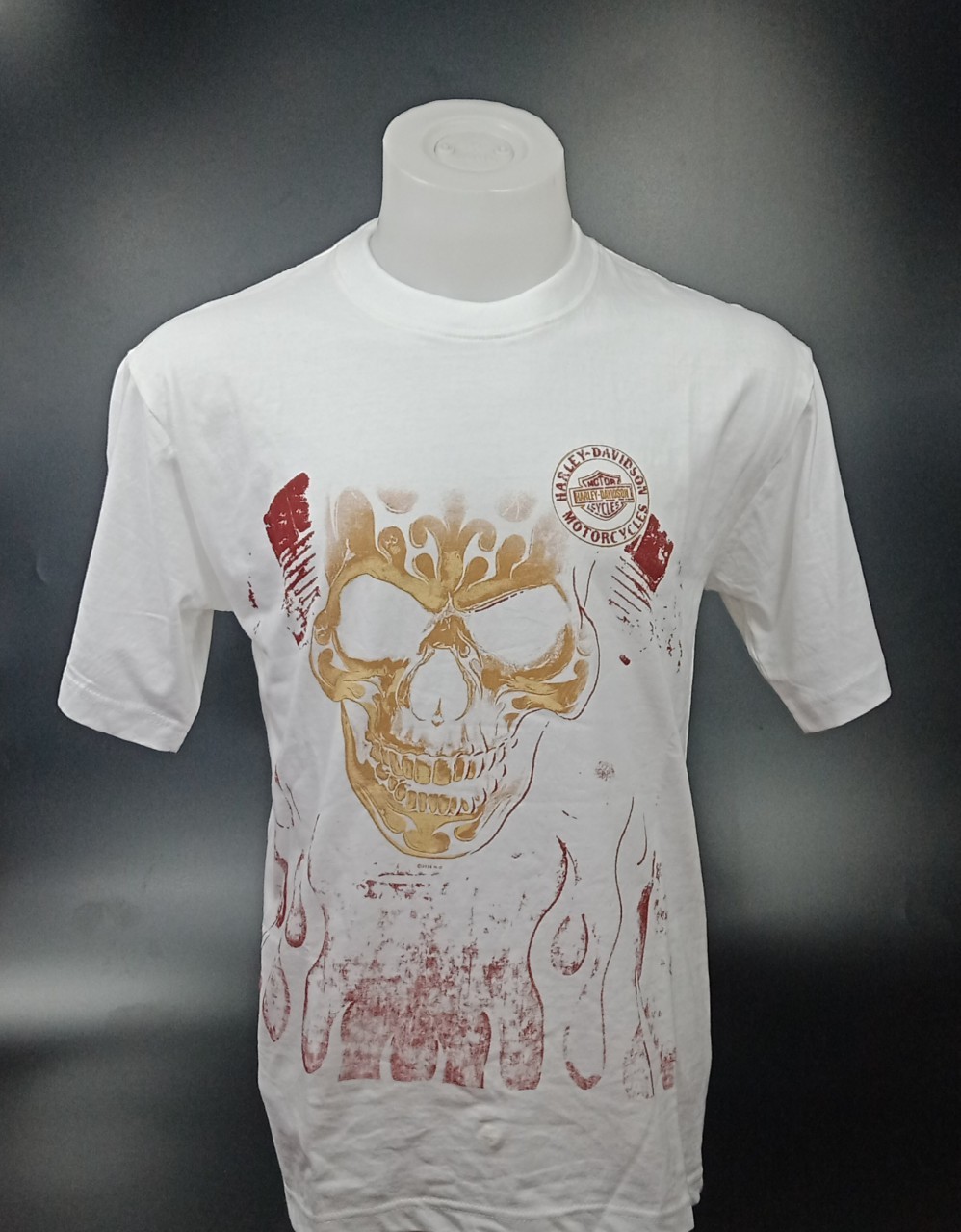 เสื้อยืดแขนสั้น H-D ลายกระโหลกตา ขาว S,M