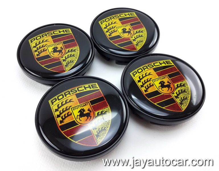 ฝาล้อรถยนต์ สำหรับ ล้อแม็ก โลโก้สติ๊กเกอร์เรซิ่น PORSCHE สีดำ ขนาด 58 มิล 1ชุด 4ชิ้น 58mm.
