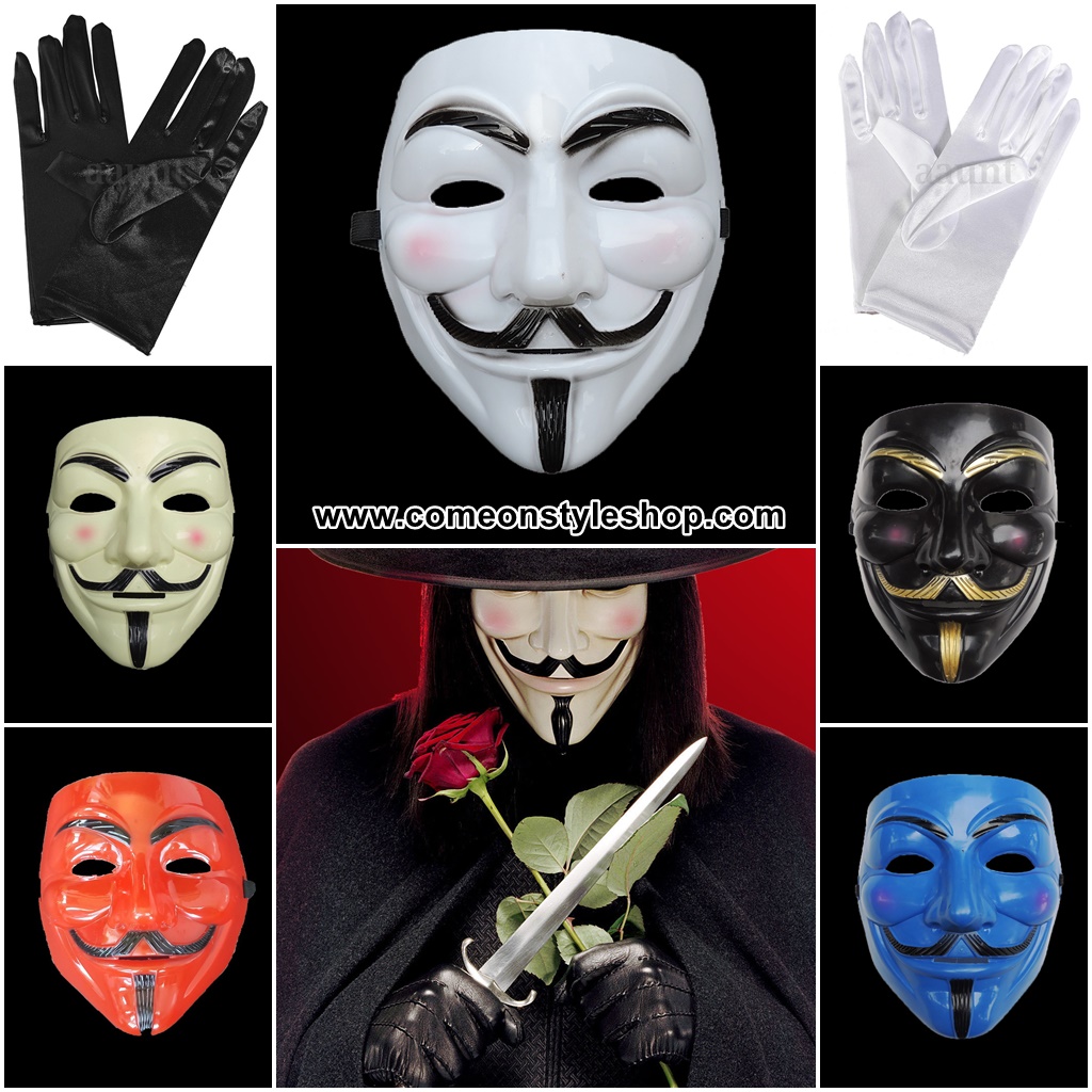 หน้ากาก+ถุงมือ Guy Fawkes จากภาพยนต์เรื่อง V for Vendetta หน้ากากปาร์ตี้