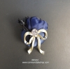 เข็มกลัดดอกไม้ เข็มกลัดติดเสื้อทรงกลม สีน้ำเงินคราม indigo ติดโบว์และคริสตัล Indigo Flower Brooch BR222