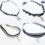 สร้อยคอโชคเกอร์ ลายลูกไม้ จี้ตัวอักษร สร้อยคิดคอ Black Lace Choker Necklace with Alphabet Letter