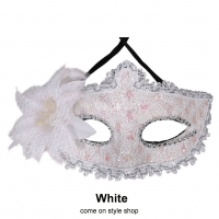 หน้ากากปาร์ตี้ สีขาว สไตล์เวนิสประดับดอกไม้ หน้ากากออกงาน (ขาว) White Fancy Masquerade Ball Eye Mask Party Mask Venetian Party Fancy Dress (white) M150W