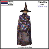 ผ้าคลุมแม่มด พร้อมหมวก 120cm สำหรับผู้หญิง ผ้าคลุมฮาโลวีน ผ้าคลุมแฟนซี Cloak Halloween Witch Costume for Women (120 cm) Rainbow