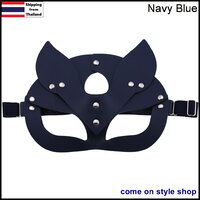 หน้ากากนางแมวป่า Catwoman เซ็กซ์ซี่ หน้ากากออกงาน Sexy Catwoman Cosplay Leather Mask (Navy Blue)