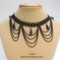 สร้อยคอลูกไม้ สร้อยคอโชคเกอร์ แนวโกธิค สร้อยคอ choker สีดำ Gothic Choker Necklace - ฺฺBlack Gothic Choker CG040