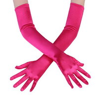 ถุงมือออกงาน สีชมพูบานเย็น แบบยาว 21 นิ้ว ถุงมือเจ้าสาว ผ้าซาติน เรียบหรู วินเทจสไตล์ Long gloves satin (Hot Pink)
