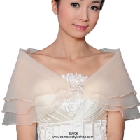 ผ้าคลุมไหล่ สีเบจ สำหรับชุดออกงาน แต่งงาน หรือสวมคู่ชุดราตรี ทรงผีเสื้อสามชั้น Bridal Shawl Evening Shawl Evening Wrap (beige/champagne) SW02BE