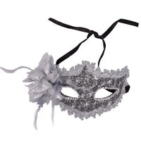 หน้ากากแฟนซีประดับดอกไม้ สีเหลือง หน้ากากปาร์ตี้ แฟนซี Sexy Seductive Feather Flower Mask Fancy Party Mask (Silver) M150SL