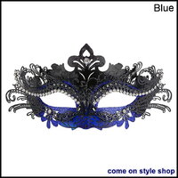 หน้ากากโลหะ ประดับคริสตัล หน้ากากแฟนซี Metal Laser Cut Party Mask (Blue)