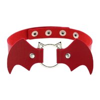 โชคเกอร์ สายหนัง พังค์ ร็อค Punk Gothic Rock Leather Choker (Red) CK101 Bat