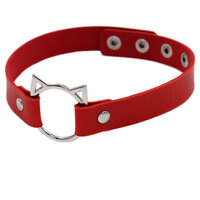 โชคเกอร์ สายหนัง พังค์ ร็อค Punk Gothic Rock Leather Choker (Red) CK111 Cat