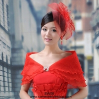 ผ้าคลุมไหล่ สีแดง สำหรับชุดออกงาน หรือสวมคู่ชุดราตรี ทรงผีเสื้อสามชั้น (แดง) Bridal Shawl Evening Shawl Evening Wrap (red) SW02RD