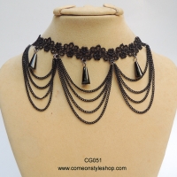 สร้อยคอลูกไม้ สร้อยคอโชคเกอร์ลูกไม้ สร้อยคอโชคเกอร์แนวโกธิค สร้อยคอ choker สีดำ Lace Choker Necklace - ฺฺBlack Gothic Choker CG051