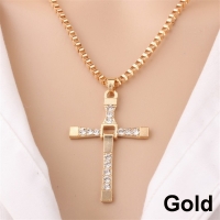 สร้อยคอไม้กางเขน The Fast and Furious สร้อยอัลลอย คุณภาพดี (สีทอง) The Fast and Furious Dominic Toretto Cross Crystal Pendant Gold Chain N016GD