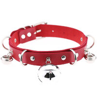 โชคเกอร์ สายหนัง พังค์ ร็อค Punk Gothic Rock Leather Choker (Red) CK103 Ring My Bell