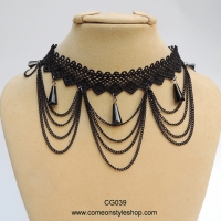 สร้อยคอลูกไม้ สร้อยคอโชคเกอร์ สร้อยคอโชคเกอร์แนวโกธิค สร้อยคอ choker สีดำ Gothic Choker Necklace - ฺฺBlack Gothic Choker CG039