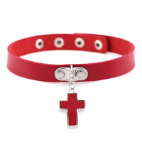 สร้อยคอโชคเกอร์ สายหนัง พังค์ ร็อค Collar Punk Gothic Rock Leather Choker (Red) CK099