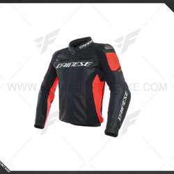 เสื้อแจ็คเก็ต DAINESE racing 3 perf, leather jacket-blk/blk/fluo-red