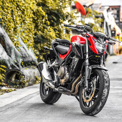 สายHEL HONDA CB500F เดิน3ทาง หน้า-หลัง สายCARBON หัวเบนโจสีเงิน