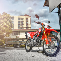 สายHEL HONDA CRF250 เดินทางเดิม หน้า-หลัง สายสีแดง หัวเบนโจสีเงิน
