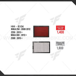 กรองอากาศ HURRICANE HM-8106 NINJA250,Z250,NINJA300,Z300 (STAINLESS STEEL)