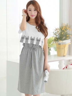 ชุดคลุมท้อง เปิดให้นม คอกลม แขนสั้น